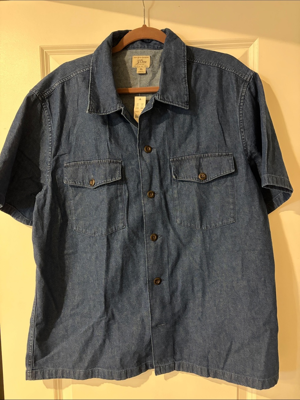 J. Crew Men's Short Sleeve Denim Button-Down Shirt - Blue